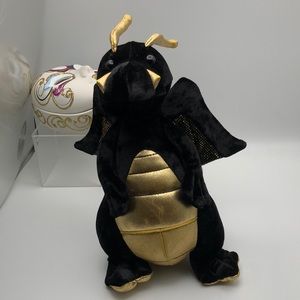Stuffed Animal:Douglas Merlin Dragon 8" Plush Black Gold Soft Iridescent Glitter